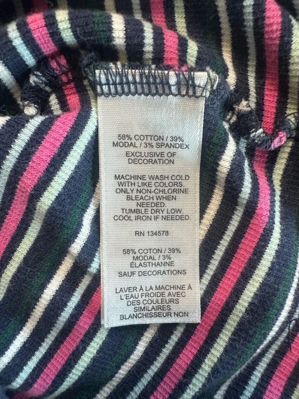 Vineyard Vines Navy Striped Crew with Pink, Green & White Accents